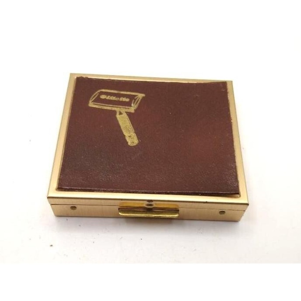 Vintage Gillette Razor Set Small Gold Toned Travel Case 1950s 60s